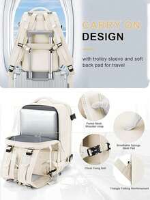 Ryanair-Approved 40x20x25 Expandable Under-Seat Backpack, Waterproof Cabin Bag With USB Charging Port. Unisex For Men And Women - Beige - View 3