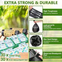 Bolsas para inodoro de camping con gel absorbente - Set de bolsas portátiles para inodoro con gel de 8 galones / 30 litros, resistentes, de 1 milímetro, con polvo para inodoro para camping, exterior y senderismo - 8 galones - 30 unidades - Ver 5