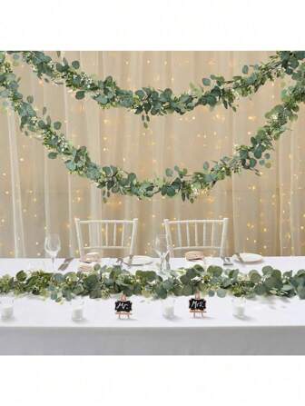 1pc, 70.86 Inches/5.9 Feet Eucalyptus Wreath With Dried Fruit, Artificial Fake Flower Green Leaves Garland Vine, Suitable For , Decoration, Gift, Decor, Centerpiece, Wall Hanging, Room Decor, Wedding, Event Staging, Home Accents, Valentine Day, Gift