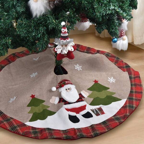 1 pièce Jupe d'arbre de Noël festive - Imprimés Père Noël, bonhomme de neige - Parfait pour la décoration intérieure de Noël, les scènes d'intérieur et les célébrations de fête de Noël. Fournitures de fête de Noël.