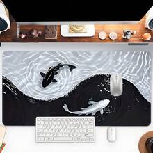 Svart och fiskliknande musmatta, japanska musmattor, förlängd stor skrivbordsmatta med sydda kanter, halkfri gummibas, skrivbordstillbehör för hemmakontor, skrivbordsunderlägg, 35,4x15,7 tum, perfekt present till män och kvinnor - fisk - Visa 3