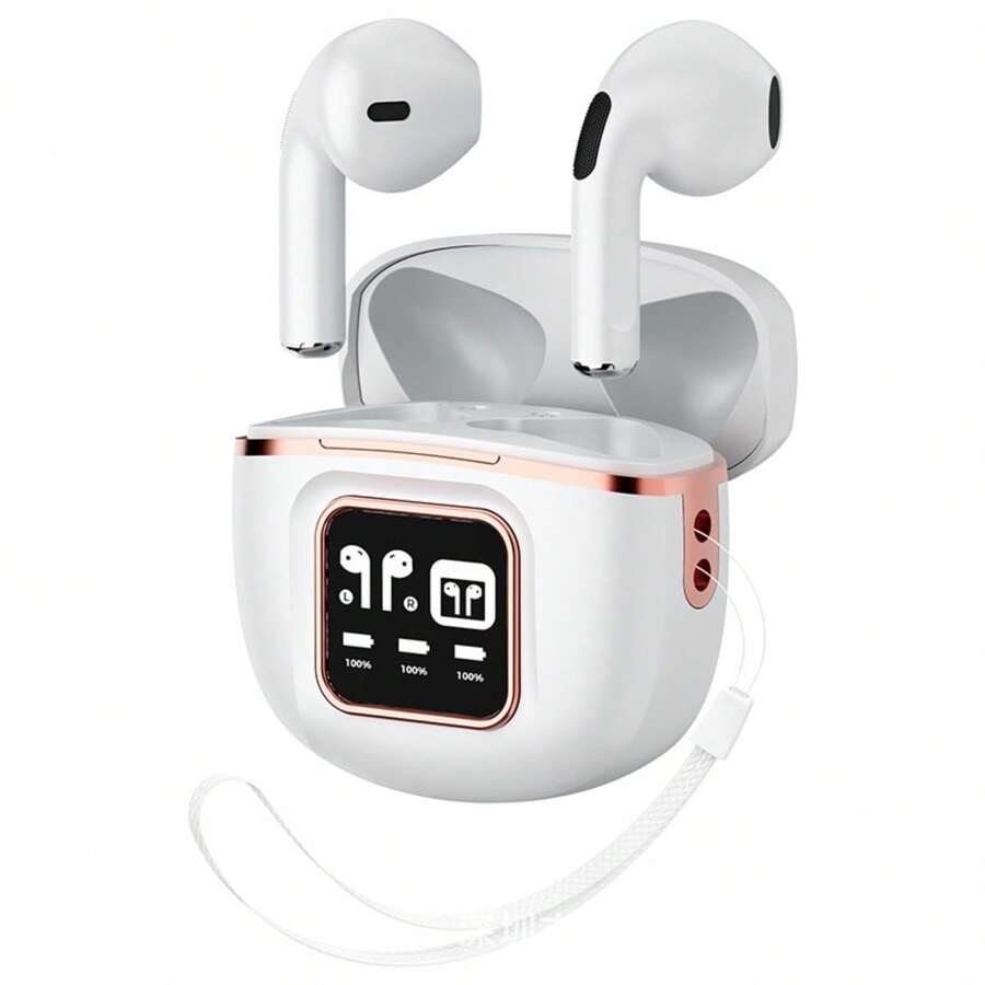 Auriculares Bluetooth inalámbricos TWS J55 recién lanzados: batería de ultra larga duración, sonido de alta calidad y pantalla digital - Blanco - Ver 1
