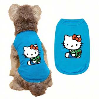 Sanrio 1pc Hello Kitty Fashion Printed Pet Tank Top With 1 Endorsed Bag, Thin And Breathable, Suitable For All Seasons