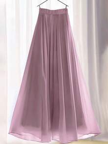 女士优雅纯色荷叶边腰带A字长裙 - 藕粉色 - 查看 2