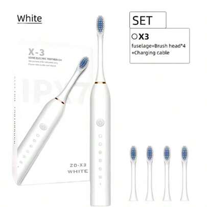 Soft Electric Toothbrush For Adults And Children - Rechargeable Electric Toothbrush For Children And Adults 12+ With 4 Soft Brush Heads, White Back To School