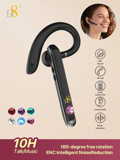 D8 Trådlösa Bluetooth-hörlurar med enkelöra, kompatibel med iOS och Android, handsfree-hörlurar för arbete, lastbilschaufför, kontor, handsfree, bullerskyddade hörlurar med dubbla mikrofoner för dator, mobiltelefoner, lastbilsförare, hemmakontorsarbete, trådlösa hörlurar kompatibla med /Android/PC (kontor/bilkörning) D8 Trådlösa Bluetooth-hörlurar med enkelöra och dubbla mikrofoner, bullerskyddade