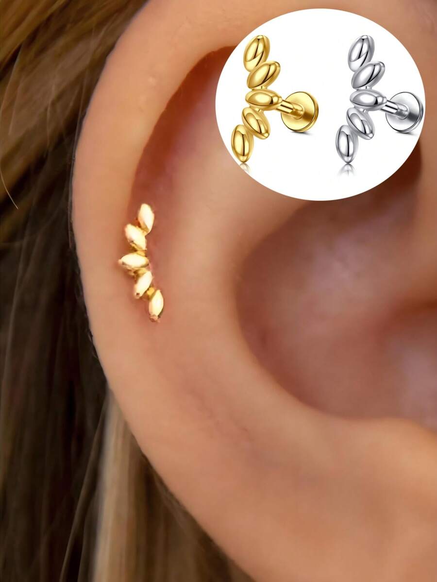 Brincos de calibre 16 com parte traseira plana, piercing de cartilagem, tragus, hélice, concha, joias hipoalergênicas de aço inoxidável
