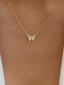 1 Peça Colar de Borboleta de Strass Versátil e Simples na Moda