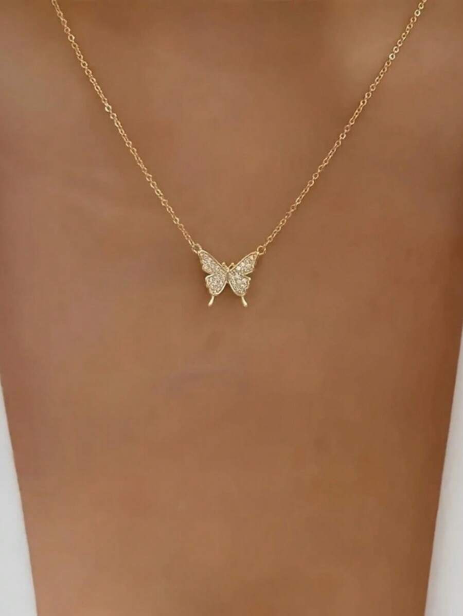 1 Peça Colar de Borboleta de Strass Versátil e Simples na Moda