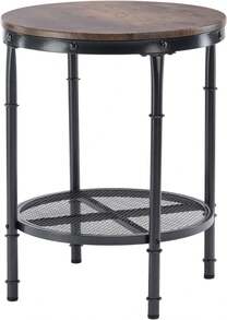 Wood Round End Table, 20" Vintage Brown End Table Sofa Side Table Small Circle Table For Living Room, Rustic Farmhouse Wooden End Table With Metal Mesh For Room Corner, Living Room, Bedroom - Multicolor - View 10