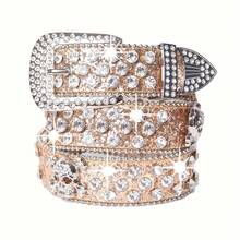 Cinturón de piel de imitación de unicolor con tachuelas, calavera y strass para mujeres y niñas, ideal para vaqueros y pantalones - Negro - Ver 10