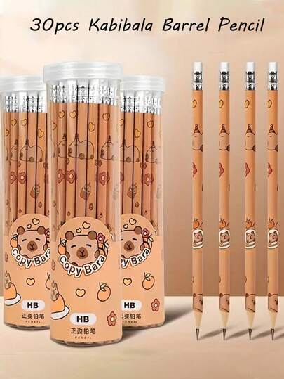 12pcs/30pcs Back To School Capybara Theme Pencils With Erasers, Suitable For Artists And Students, Featuring Cute Capybara Illustrations For Drawing, Sketching And Writing