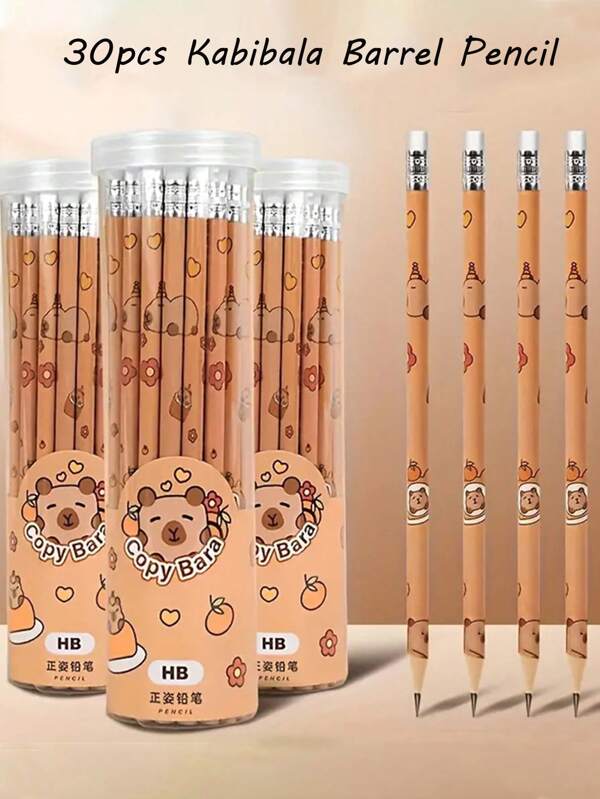 Lápis de cor com tema de capivara, 12/30 peças, com borrachas, ideal para artistas e estudantes, com ilustrações fofas de capivara para desenhar, esboçar e escrever.