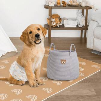 Inwagui Large Woven Storage Basket With Handle, Dog Toy Basket Kitten Toy Storage Bed For Organizing Cat Toys Treats Clothes And Accessories, Laundry Organization And Storage Supplies For Bathroom Bedroom Laundry Room Dorm, Home Decor