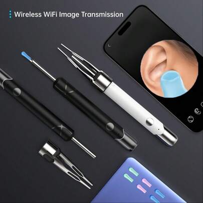 1080P 摄像头耳垢清除工具 - 耳朵清洁器 - 7 合 1 耳朵清洁套装 - 符合 FSA/HSA 标准 - 兼容 IOS 和 Android 设备、学校、返校、旅行、旅行必需品、家居必需品、耳朵清洁器