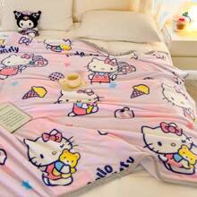 Sanrio 1pc Hello Kitty Cartoon Print Soft And Cozy Blanket, Machine Washable, Throw Blanket, Pink Blanket Suitable For Sofa, Bedroom Decorative, Summer Blanket, All Season, Suitable For Children 3 Years Old And Above