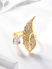 1 Piece Ladies Delicate And Elegant Angel Wings Women's Ring,Teardrop Zirconia With Luxury Rhinestones,Geometric Feather Design Opening Adjustable Ring,Summer Fashion Accessories,Jewelry Gifts For Daily,Vacation,Wedding,Party,Gift,Birthday,Valentine's Day Gift,Mom,Lover.
