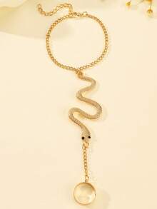 1 件时尚简约蛇形吊坠肚皮舞手链配饰铁材质链条戒指手链适合男女佩戴日常休闲度假装饰舞蹈服装搭配饰品礼物 - 舞蹈連指手鍊美女蛇 - 查看 9