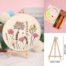 1 Set Diy-stickmaterial-kit Mit Stickrahmen, Blumenserie-wanddekormalerei, Zufällige Lieferung Der Fadenwickelbrettfarbe