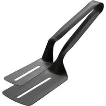 Kitchen Tongs Steak Clamp Bread Tongs 10 Inch Double Spatula Tongs Clip Pizza Clamp Stainl Slotted MultiFunction Food Flipping For Bread Eggs BBQ Hamburgers Patties Pancakes 1 Matte Black - 霧面黑色 - 查看 1