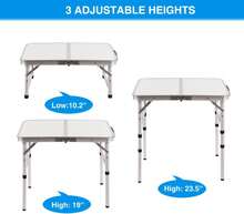 Small Folding Table Portable 2 Feet, Small Foldable Table Adjustable Height, Lightweight Aluminum Camping Table, 15.7 In X 23.6 In X 19 In - 白色 - 查看 5
