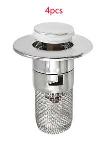 1/2/4pcs Stainless Steel Sink Drain Stopper With Filter Basket, Press-Down Odor-Proof Mechanism, Bathroom Sink Drain Filter