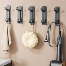 5 件重型自粘式墙钩，无需钻孔，坚固的塑料挂钩，用于悬挂衣服、帽子、手提包 - 时尚黑色设计，易于安装，家庭组织必需品，壁挂挂钩 | 时尚黑色挂钩 | 无需钻孔安装，实用挂钩