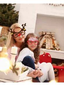 9pcs,Holiday Christmas Glasses - Santa Claus, Reindeer, Snowmen And Tree Designs - Suitable For Holiday Parties, Birthdays And Weddings - High-Quality Paper Photo Props, Christmas Decorations