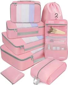 6/8/10 Juegos de Cubos de Embalaje para Organizador de Equipaje de Viaje - 08-Rosa - Ver 12