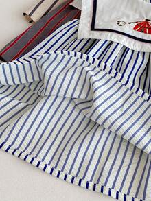 女童海军蓝领条纹连衣裙，韩版婴儿和幼儿夏季服装