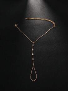 1pc New Minimalist Elegant Summer Fashion Rhinestone Hand Chain & Finger Ring Bracelet For Women