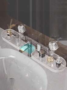 无孔水龙头架,透明壁挂式水龙头架,适用于浴室/厨房,可重复使用的洗漱用品和化妆品收纳架,非常适合放在镜子/水槽/淋浴下方,是送给租房者/妈妈/组织者的绝佳礼物,非常适合乔迁和母亲节,重型防水架 - 彩色 - 查看 3