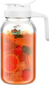 64 Oz Glass Pitcher With Lid, Large Wide Mouth Mason Jar With Pour Spout, White Sun Tea Glass Jar For Outside, Breastmilk Pitcher Great For Drink, Cold Beverages And Breast Milk - 黑與白 - 查看 1