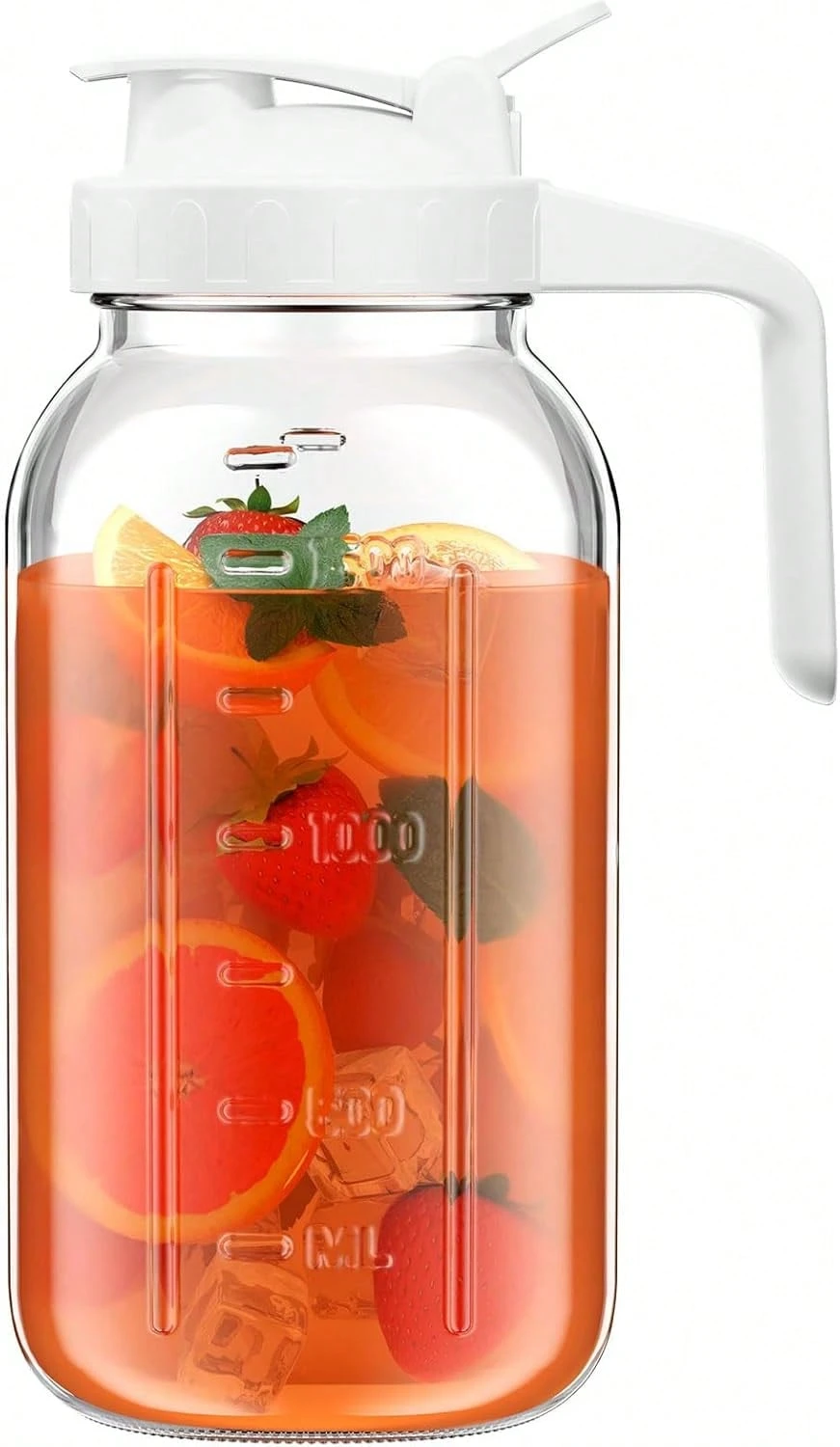64 Oz Glass Pitcher With Lid, Large Wide Mouth Mason Jar With Pour Spout, White Sun Tea Glass Jar For Outside, Breastmilk Pitcher Great For Drink, Cold Beverages And Breast Milk - 黑與白 - 查看 1