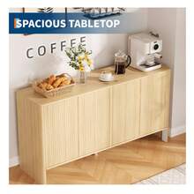 Fluted Sideboard Buffet Cabinet, 58" Large Storage Buffet Cabinet With 4 Doors & Adjustable Shelve, Wood Coffee Bar Console Table For Kitchen Dining Living Room - Natural Oak - View 4