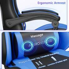 MR IRONSTONE 1pcs Gaming Chair Lumbar Massage With Footrest Ergonomic Computer Chair, Office Gaming Chair, Gamer Chair For Adults Ergonomic Computer Chair, Comfort Swivel Home Gaming Mesh Chair, High Back With Adjustable Lumbar Support Original Armrest (Blue-Black) - 藍色 - 查看 8
