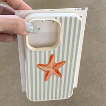 Striped 1pc TPU Material Summer Starfish & Blue Stripe Pattern Phone Case, Fits /Compatible With Redmi Phones Waterproof Shockproof Anti-Fall Scratch Resistant - White - View 4