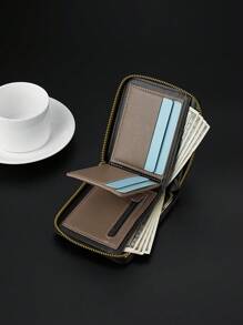 Carteira compacta masculina com zíper,, com bolso com zíper, compartimentos multifuncionais para cartões e porta-identidade, moderna e prática para o uso diário, presente de Natal/Carnaval, acessório moderno para jovens
