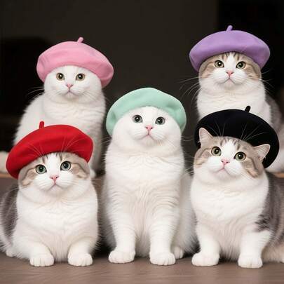 猫狗贝雷帽、羊毛贝雷帽头带、法式艺术家风格无檐小帽、宠物狗圣诞服装配饰、摄影道具