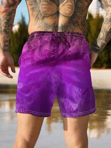 Pantalones cortos de gimnasio con estampado de hojas de camuflaje para hombres - Tela de poliéster transpirable, sin estiramiento, adecuados para vacaciones en la playa y actividades al aire libre, lavables a máquina - Serie de verano, pantalones cortos para hombres, diseño hawaiano