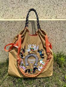 全新时尚刺绣斑马图案大容量手提包女士时尚百搭单肩托特包 - 彩色 - 查看 15