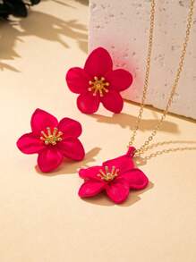1 Set Women Floral Necklace & Earrings Jewelry Set, Elegant For Daily Wear And Vacation