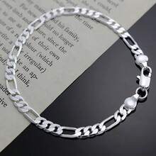 Charms Classic 4mm Sideways Chain 925 Sterling Silver Plated Bracelet Trang sức Tiệc cưới Quà tặng Giáng sinh - Bạc - Xem 2