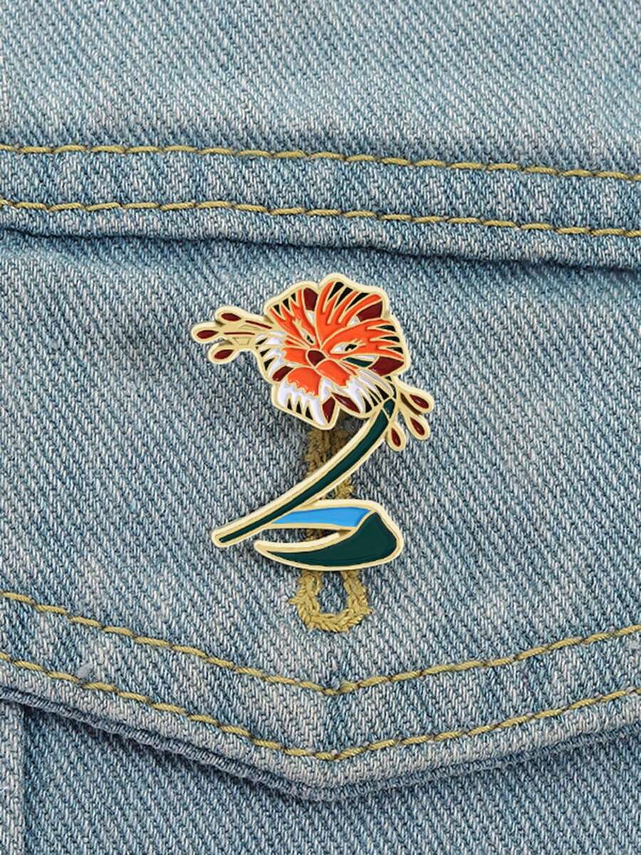 Tiger Lily Enamel Pin Beautiful Floral Metal Badge Fantasy Plant Brooch - Multicolor - View 1