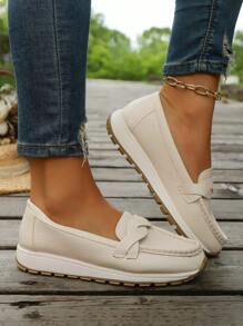 New Spring/Autumn Fashion Plus Size Solid Color Patchwork Flat Loafers, Handmade Lace-Up Slip-On Casual Comfortable Lightweight Driving Shoes, Beige Grain Leather Casual Sneakers For Daily, Commute, Vacation