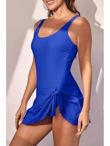 Eomenie One Piece Swimdress Swimsuits For Women Tummy Control Swim Dresses Skirt Bathing Suit - Royal Blue - View 4