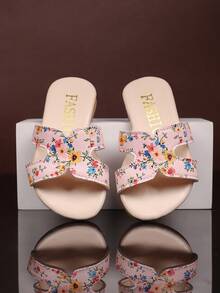 1 双粉色幼儿女童时尚一脚蹬凉鞋，柔软 PU 材质圆头平底舒适可爱罗马沙滩拖鞋，适合 3-15 岁女孩，休闲日常沙滩装夏季新款 - 粉色 - 查看 8