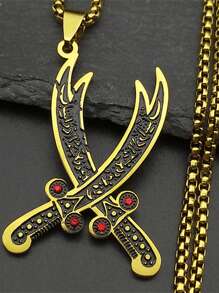 Imam Ali Sword Muslim Islam Knife Chain Necklace For Men Women Stainless Steel Arabic Zulfiqar Enamel Pendant Necklaces Jewlery
