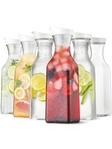 1个带盖塑料水瓶，耐热，大容量，透明果汁瓶，防滴果汁和牛奶容器，冷压果汁分配瓶，方形瓶 - 正方形 - 查看 8