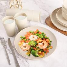Plastic Plates And Bowls Sets, Dishwasher And Microwave , Reusable, Lightweight Unbreakable Dinnerware Sets 8, 32 Pcs - Kitchen, Camping, Outdoor, RV - Wheat Straw Look - 淺褐色的 - 查看 2